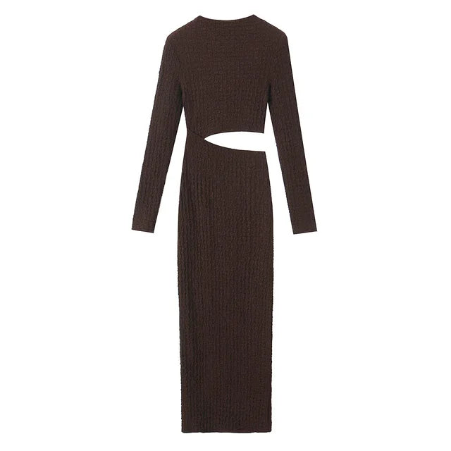 European and American style women's new open design texture long sleeved stand up collar dress