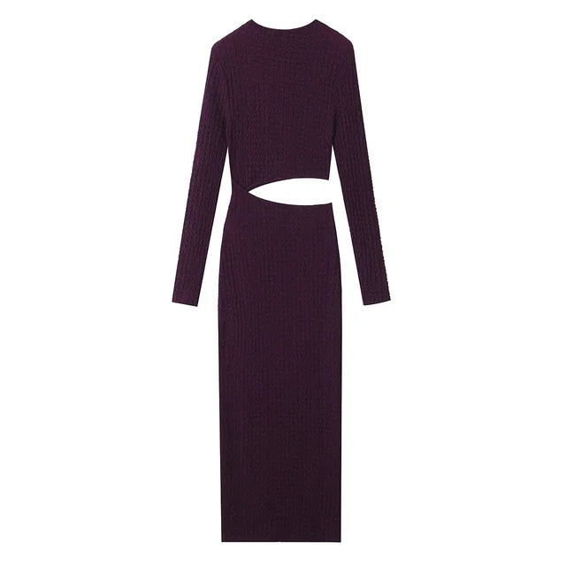 European and American style women's new open design texture long sleeved stand up collar dress