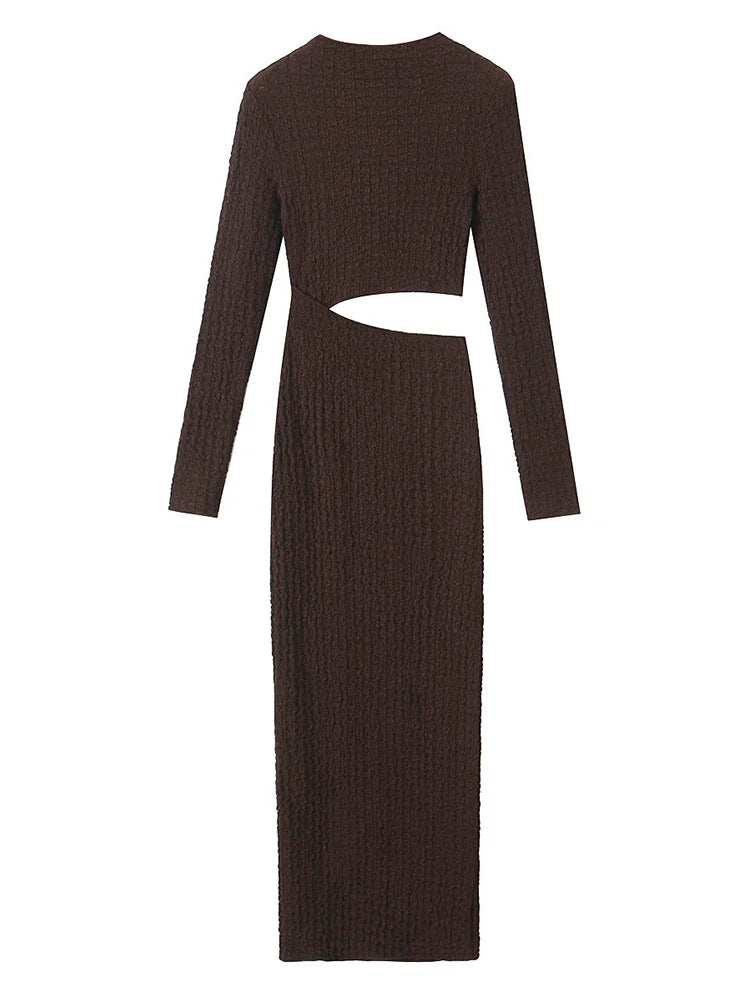 European and American style women's new open design texture long sleeved stand up collar dress